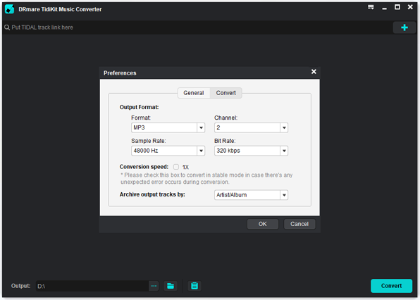 alter tidal output audio format