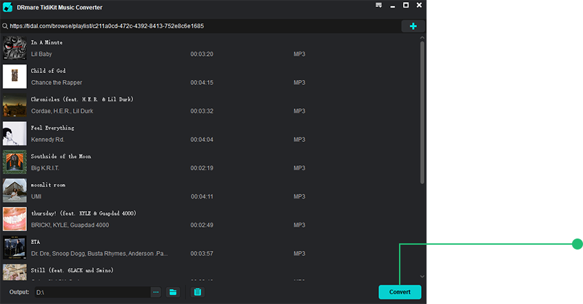 add and convert tidal music