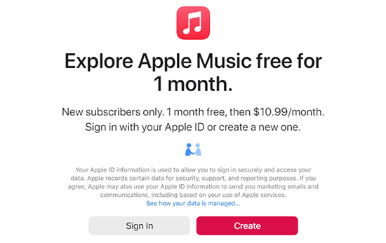 get 1 month apple music free trial