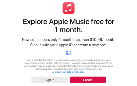 get apple music 1 month free