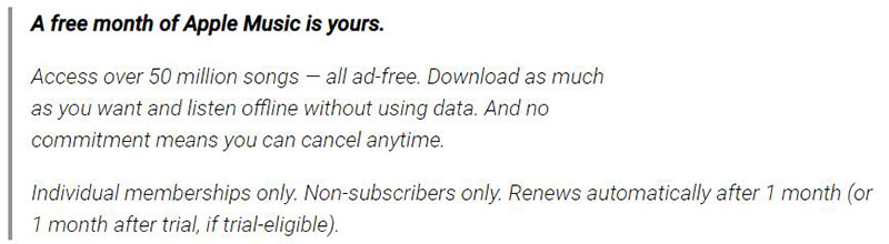 apple music one month free subscription