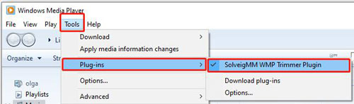 add and activate trimmer plugin in wmp