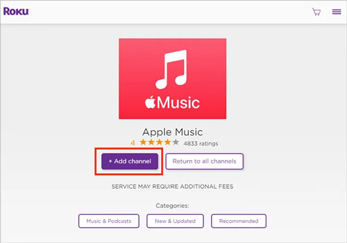 add apple music to roku via roku channel store