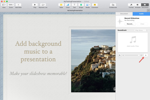 add apple music to keynote on mac via document option
