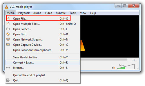 open file option on vlc desktop app