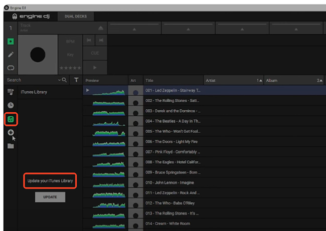 add spotify music to denon dj via itunes
