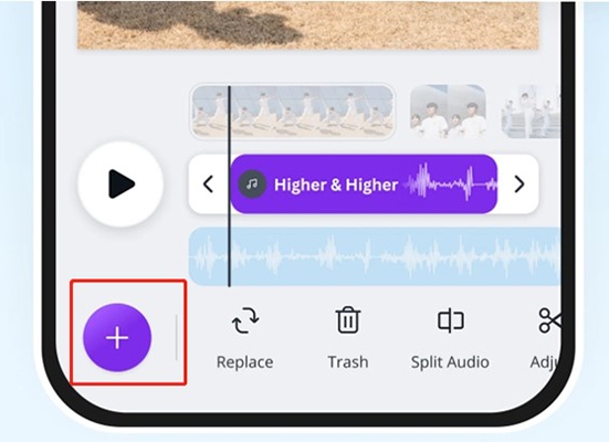 hit on plus icon on canva mobile app