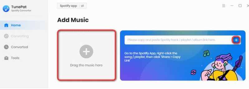 add music from tunepat spotify converter interface