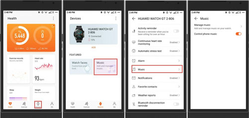huawei health app manage music feature