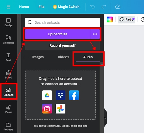 upload music to canva from spotify