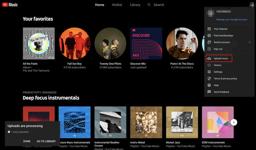 upload music to youtube music