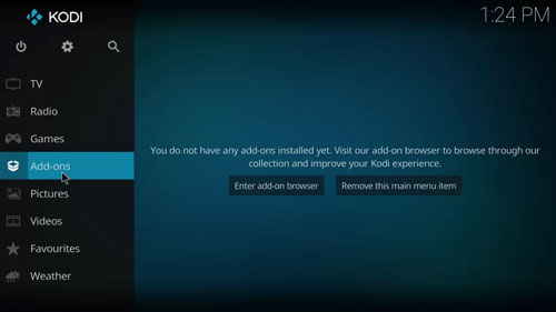 go to addons section on kodi
