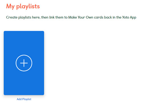 add playlist in yoto make your own cards webpage