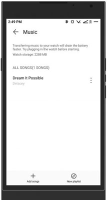 choose add songs or playlist on huawei health app
