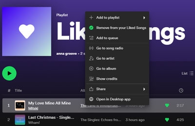 add spotify liked songs to a playlist