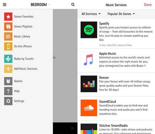 Where in the sonos app can I see the name of the spotify playlist that is playing?