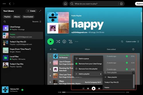 add to playlist menu spotify
