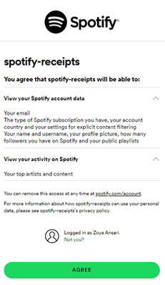 agree receiptify to access spotify data