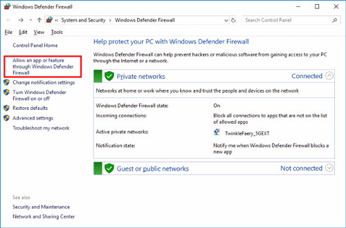 allow an app or feature through windows firewall