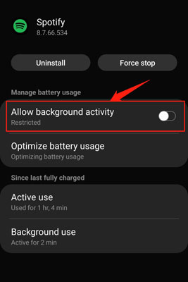 turn off background activity for spotify app on android