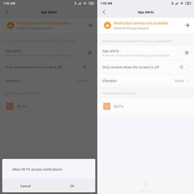 enable notifications on mi fit app