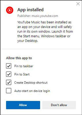 allow youtube music desktop app installed edge browser