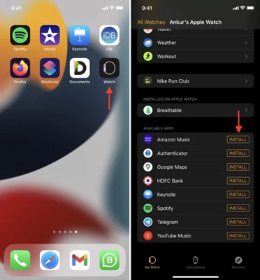 install amazon music app for apple watch via iphone