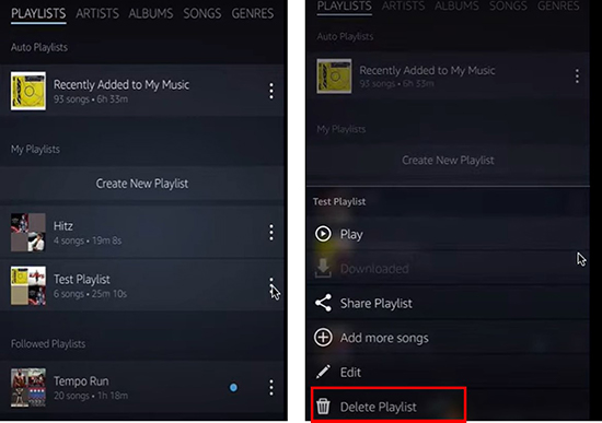 delete a playlist on amazon music