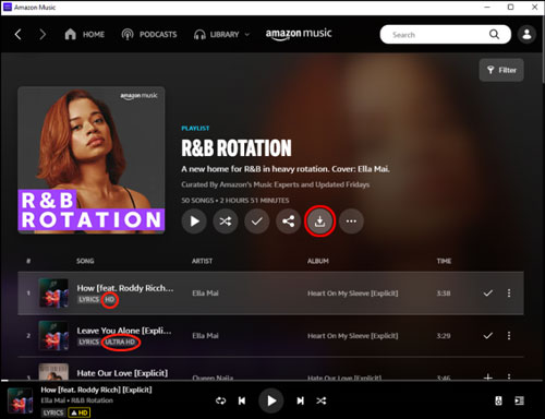 download amazon music hd songs