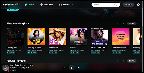 amazon music lyrics on web player
