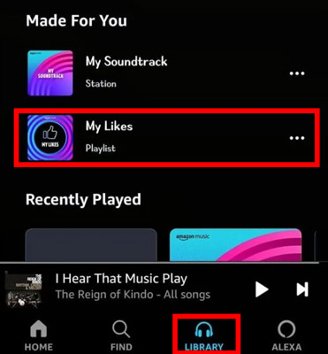 how to find liked songs on amazon music mobile