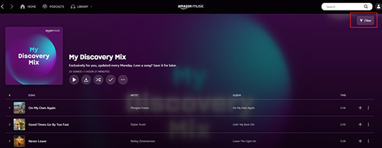 amazon music playlist filter