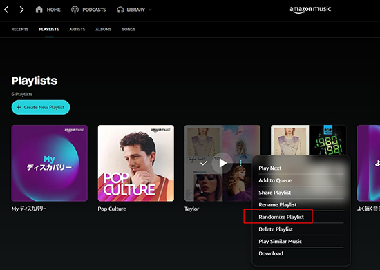 randomize amazon music playlist