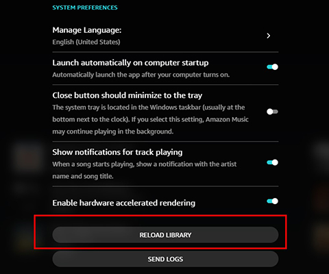 reload library on amazon music
