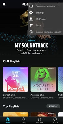 open settings in amazon music mobile app
