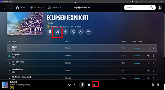 stop shuffle on amazon music desktop