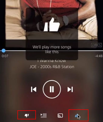 amazon music stations like and dislike icon