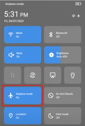 turn on and off airplane mode on android