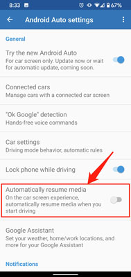 disable android auto automatically resume media