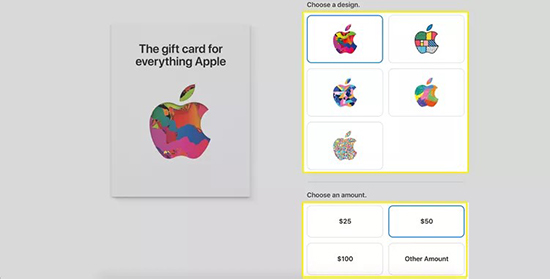 choose gift card design and amount