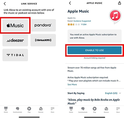 enable apple music to use on alexa