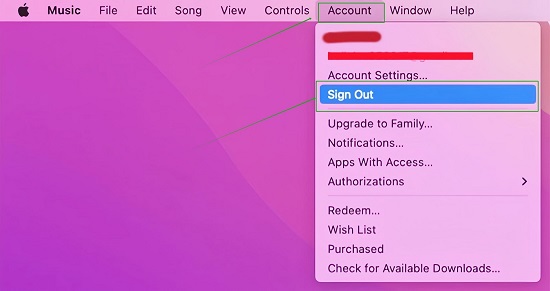 sign out of apple music on mac
