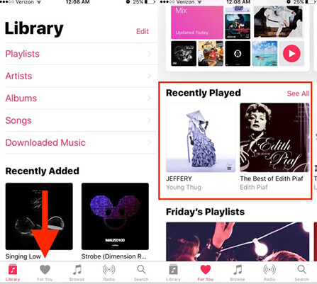 find recently played apple music in for you