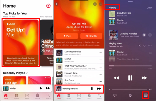 see recently played on apple music in your library