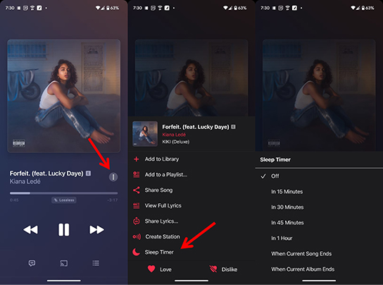 set sleep timer on apple music android