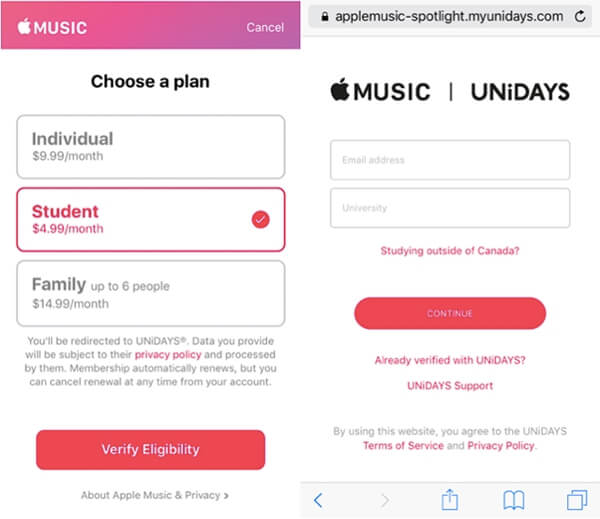 sign up to apple music student