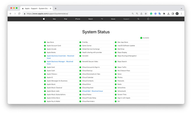 apple system status page