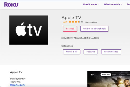 watch itunes on roku via apple tv channel