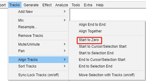 align tracks start to zero