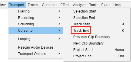 cursor to tracks end